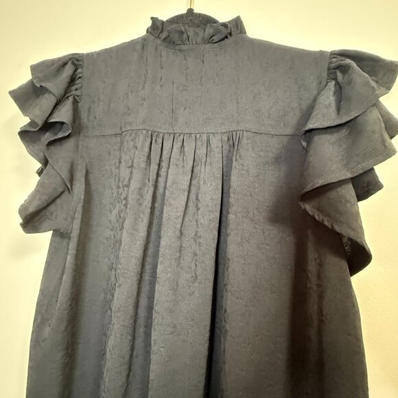 NWT Entro Black Ruffle Sleeve Pleated Tunic Top Women's Size Medium - Picture 5 of 10